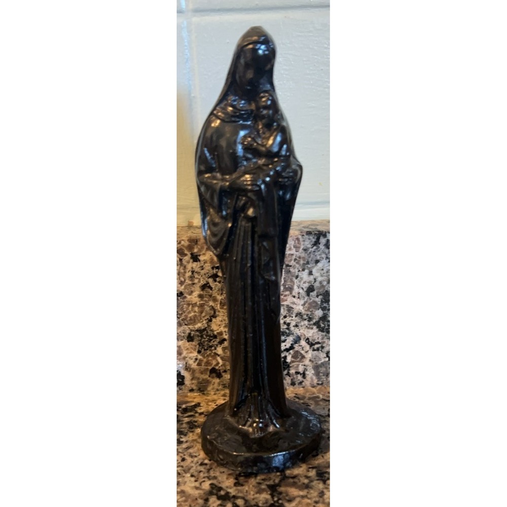 Madonna and Child Black Statue hand crafted made from Coal